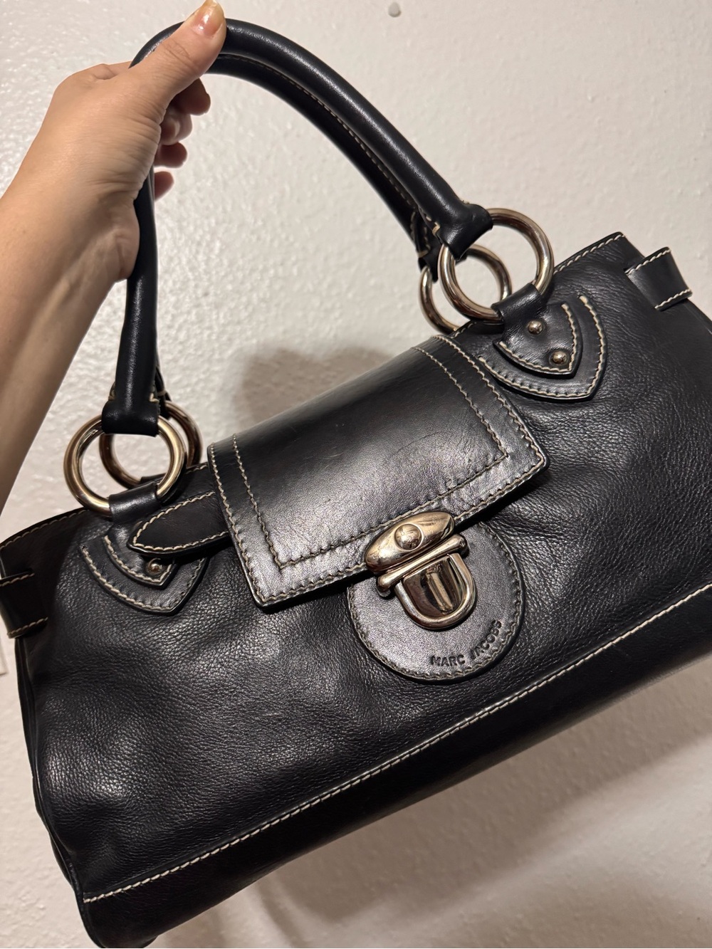 Marc Jacobs Daria Black Leather Top-Handle Satchel with silver Hardware